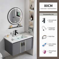 Meuble-lavabo mural moderne gris en PVC avec miroir LED intelligent et vasque en céramique – Plusieurs options de taille pour petites salles de bain