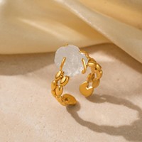Nouvelle conception, bague bohème ajustable en cristal, plaquée argent, quartz, fluorite, pierre minérale, fil enroulé, pierre brute naturelle, tendance, unisexe