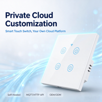 Interrupteur mural intelligent WiFi XZJ, personnalisable OEM, serveur cloud privé, application auto-hébergée, API, 1 à 4 gangs, panneau en verre trempé, 100-240V