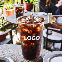 Gobelets à café transparents personnalisés en PET à paroi simple pour les cafés, pour servir des boissons froides, du café glacé, du jus, de l'eau minérale avec des couvercles à paille