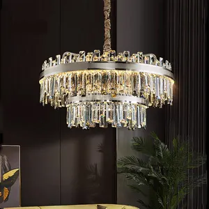 2024 lampadario di cristallo moderno di lusso oro rotondo appeso soffitto pendente a filo montaggio luce