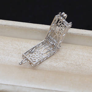 Pendentif carré en argent S925 de style euro-américain, cage à horloge, plateau vide pour perles non perforées 5-6 mm, composants de fabrication DIY - Product Image 1