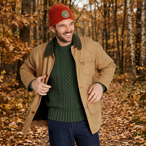 Veste de travail en toile pour homme, veste en toile de coton robuste avec fermeture éclair, col en velours côtelé, poche poitrine, veste de camionneur marron - Product Image 3