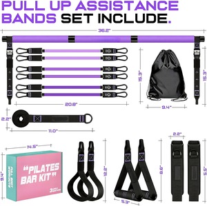Kit de barre de Pilates pour exercices de yoga avec bandes de résistance, ensemble de barre de Pilates réglable - Product Image 6
