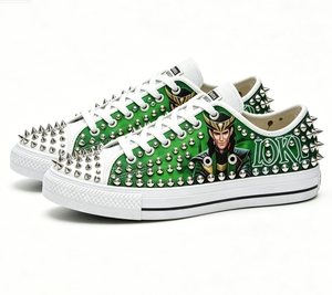 Chaussures en toile personnalisées style punk à clous, imprimé crâne, chaussures de skateboard à pointes, OEM ODM, faible MOQ, streetwear, chaussures de sport en toile pour hommes, personnalisables - Product Image 2