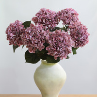 Rangkaian Bunga Hydrangea Burgundy Premium 3D dengan Kelopak Film Cetak, Dekorasi Pernikahan, Bunga Palsu untuk Pajangan Toko, Grosir
