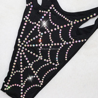 Ensemble Bikini Diamant Couleur Foncée S750, Tenue de Danse Exotique pour Poteau, Vêtements de Scène pour Festivals en Boîte de Nuit, Justaucorps Extensible pour Danseuse