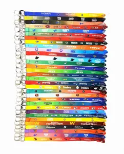 Hoge Kwaliteit Polyester Warmteoverdracht Dubbelzijdig Printen 32 Football Team Nfl Flesopener Lanyard Neck Strap