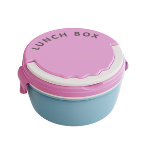 <b>Lunch</b> <b>Box</b> Round Plastic Lid Food Storage Container For Children <b>Microwave</b> Safe Blue Pink - Product Image 1