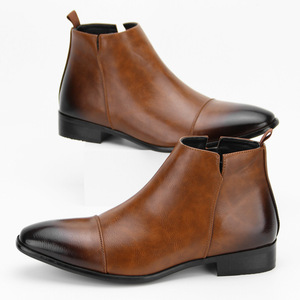 <b>Brown</b> Genuine Leather <b>Boots</b> Business <b>Boots</b> Ankle Pointed Toe Slip-On Breathable Rubber Outsole Style Wholesale Shoes - Product Image 6