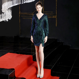 16586 #   <span class=keywords><strong>Robe</strong></span> de soirée pour femmes, nouvelle <span class=keywords><strong>robe</strong></span> courte à paillettes, <span class=keywords><strong>robe</strong></span> de soirée à manches longues, style féerique - Product Image 6
