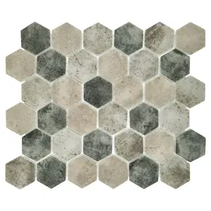 Sunwings Hexagon Recycled Glass Mosaic Tile | Stock In US | White Carrara Mosaics Wall And Floor Tile