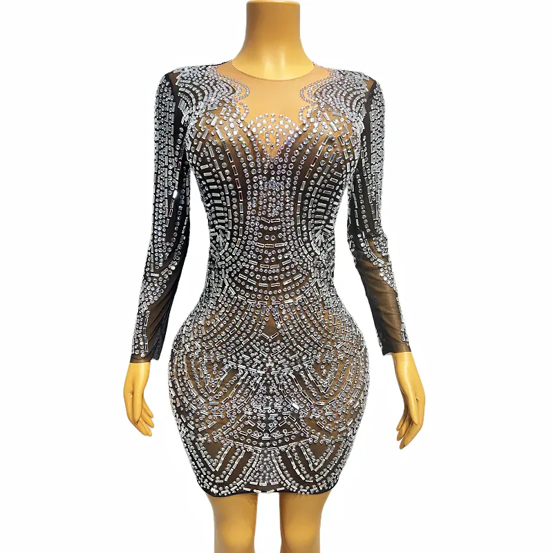 Neuankömmling L1918 Strass Bodycon Schwarzes Kleid Frauen Abend party Abendkleider Lady Elegant Celebrity Dress