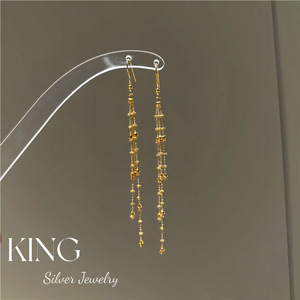 King Silver Jewelry Tassel Drop <b>Earrings</b> 925 Sterling Silver Plated Gold Party <b>Fine</b> Dangle <b>Earrings</b> - Product Image 1