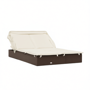 Brown Pe Rattan Patio <b>Sunbed</b> With Adjustable Armrests And <b>Cushion</b> For Outdoor Use - Product Image 1