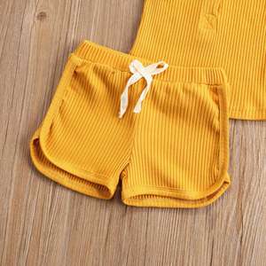 4345 Summer Toddler <strong>Kids</strong> Ribbed Clothing Outfits 2PCS Children's <strong>Cotton</strong> Sleeveless Top+<strong>Shorts</strong> Baby Girls boys Clothes Cute Set - Product Image 6