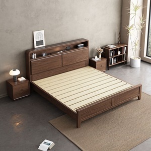 Black Walnut Solid Wood <b>Bed</b> 1.8M Platform Storage <b>Bed</b> Modern Minimalist Double <b>Bed</b> For Master Bedroom - Product Image 4