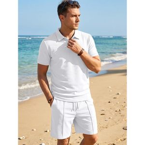 Ensemble polo et short en maille gaufrée pour homme Jmieer, en coton respirant, tenue décontractée d'été pour le golf et les vacances - Product Image 6