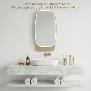 <span class=keywords><strong>Espejo</strong></span> de Baño LED Inteligente Kingstin con Almacenamiento, Antivaho, Regulable, Reloj y Marco de Aluminio Dorado - Product Image 1