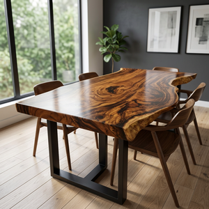 Live Edge Suar Wood Slab <b>Dining</b> <b>Table</b> Solid Wood Natural Grain Handmade Minimalist Home Furniture Indonesia Supplier - Product Image 2