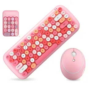 Gelatina Pettine Tastiera Senza Fili Del Mouse Combo per Numero di Desketop Computer Portatile Notebook 2.4G Wireless Pad di Colore Rosa Della Ragazza di Tastiera e Mouse