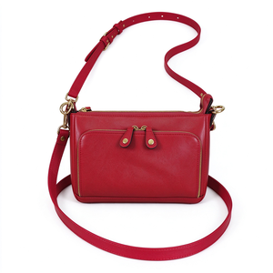 Red Genuine Leather Crossbody <b>Bag</b> Gold Zipper Front Pocket Adjustable Wide Strap <b>Women</b> Daily Handbag - Product Image 6