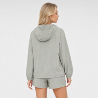 Veste Anorak Femme Vert Sauge 100% Nylon Style Coréen Demi-Zip à Capuche Fine Coupe-Vent Sport Automne/Hiver