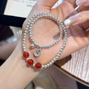 S925 Sterling Silver Red Agate <b>Bracelet</b> Women's Chinese Style Lucky <b>Beads</b> Stackable Jewelry Everyday Wear - Product Image 2