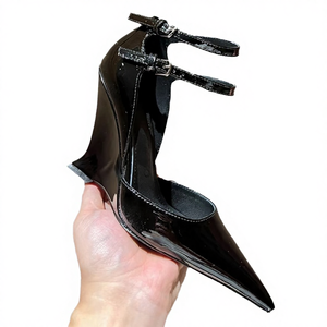 Chaussures d'été en cuir verni grande taille pour femme, talon compensé très haut, bout pointu, antidérapantes en caoutchouc, collection printemps-été - Product Image 3