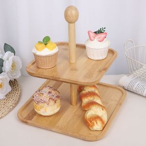 <strong>2</strong> <strong>Tier</strong> Buffet Display Bread <strong>Stand</strong> Wood Cupcake <strong>Stand</strong> Dessert Display <strong>Stand</strong> Bamboo Fruit Serving Tray - Product Image 1