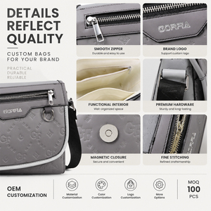 Sac messager de luxe personnalisé avec logo, sac à bandoulière unique pour hommes et femmes avec sangle réglable, sac bandoulière noir, marque privée - Product Image 3