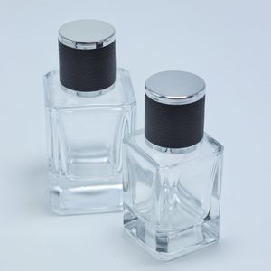 Empty 30ml 50ml 100ml Glass <b>Perfume</b> <b>Bottle</b> Square Shape Heavy <b>Perfume</b> <b>Spray</b> <b>Bottle</b> with Black Cylinder Round Cap - Product Image 4