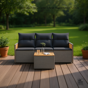 Ensemble de canapé de jardin en rotin gris HiKe VidAre, 3 places, meubles d'extérieur, style élégant, structure en teck, résistant aux UV - Product Image 2