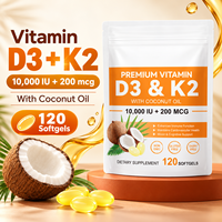 Acentiallabs OEM ODM Capsules personnalisées de Vitamine D3 K2 10000UI 200mcg à l'huile de coco, antioxydant, pour la santé cardiaque, le soutien immunitaire et osseux, 120 gélules