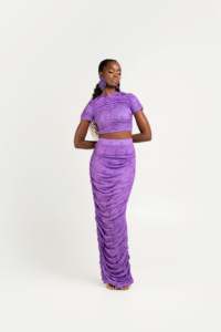 Oem Custom Crop Tops Ruched Fittedslip Saia Maxi Longa Correspondência Elegante Co Ord Conjuntos de Duas Peças para As Mulheres - Product Image 4