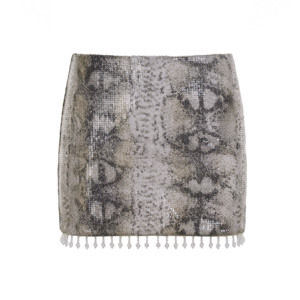 Minifalda Sexy de Verano para Mujer, Ajustada, con Cintura Natural, Lentejuelas, Estampado de Serpiente, Borlas, Diseño de Pedrería en Contraste, Ecológica - Product Image 5