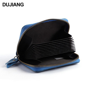 Dujiang Genuine Leather Accordion <b>Card</b> <b>Holder</b> Multi Slot Zipper <b>Wallet</b> For Credit <b>Cards</b> Everyday Use Blue - Product Image 1