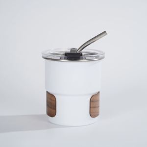 Simple Rolled Edge 304 Stainless Steel Coffee Cup Walnut Wood Anti-Slip Insulating <b>Step</b> Cup Outdoor Portable Travel Cup - Product Image 4