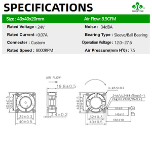 Poweryear <span class=keywords><strong>4020</strong></span> Mini Tốc độ cao 40mm <span class=keywords><strong>DC</strong></span> trục quạt làm mát 24V/12V kép bóng Màn hình biến tần màu đen - Product Image 4