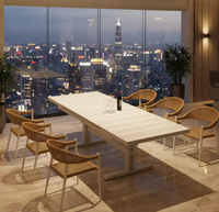 Offre Spéciale – Ensemble de Mobilier de Terrasse Hôtelier Blanc Toutes Saisons avec Table à Manger Extensible à Cadre en Aluminium et Chaises en Cordage Tressé – Usage Commercial