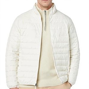Veste matelassée blanche pour homme à col montant, fermeture éclair, coupe-vent, décontractée, hiver, rembourrage en polyester, coupe régulière - Product Image 1