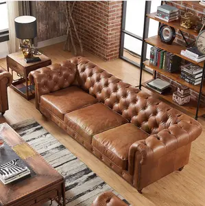 High Quality Chesterfield 3 Seater Pure Leather Customize Sofa For Home & Hotels Decoration Manufacturer And Supplier