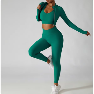 JoyYoung 1-Piece Yoga <strong>Workout</strong> <strong>Jacket</strong> &amp; Leggings Set Eco-Friendly Nylon/Cotton Reversible Breathable Racerback High-Waisted - Product Image 6