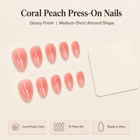 Faux ongles H3 Kaixin couleur pêche corail, courts, forme amande, à presser, finition rose brillante, fournitures pour manucure française