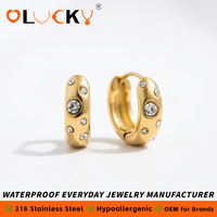 LUCKYJIU Fabricant de bijoux personnalisés, boucles d'oreilles créoles en acier inoxydable plaqué or 18 carats, résistantes à l'eau, avec cristaux, pour femmes, à porter tous les jours