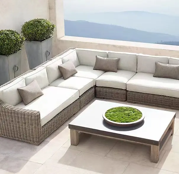 Modern Rattan Furniture with Cushions Sofa Set Living Room Resort Hotel Sectional Garden Patio Outdoor Sofa