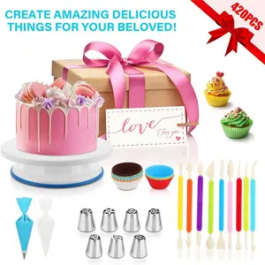 420 Pieces Baking Pastry Accessories Tools Set Plastic Stainless Steel Icing Piping Nozzles Tips Supplies Cake Decoration Kit