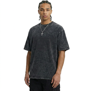 High Quality 250gsm Heavyweight Cotton Acid Washed T Shirt Custom Logo Private Label Oversized Vintage Streetwear Tee - Product Image 1