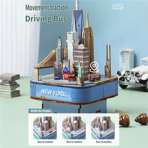 Boîte à musique en bois tendance de New York, puzzle 3D, modèle d'assemblage stimulant, cadeau créatif pour adultes, vente en gros - Product Image 4