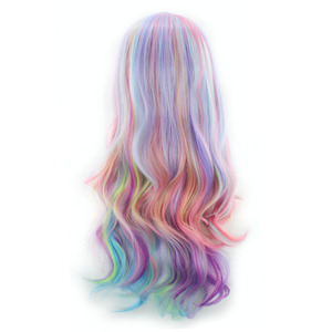 Peluca de Encaje Completo de Lujo Estilo Anime para Mujer, Degradado Arcoíris, Cosplay de Helado, Fibra de Alta Temperatura, Cabello Largo Rizado, Encaje Elástico - Product Image 5